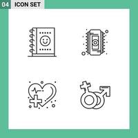 Set of 4 Vector Filledline Flat Colors on Grid for notebook health care chip ram heart Editable Vector Design Elements