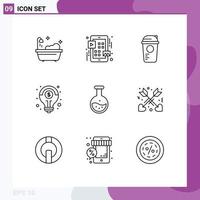 Group of 9 Modern Outlines Set for labe solution game idea financial Editable Vector Design Elements