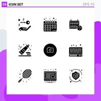 Mobile Interface Solid Glyph Set of 9 Pictograms of ui image date camera toothpaste Editable Vector Design Elements