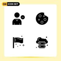 Pack of 4 Modern Solid Glyphs Signs and Symbols for Web Print Media such as delete food profile cookie flag Editable Vector Design Elements
