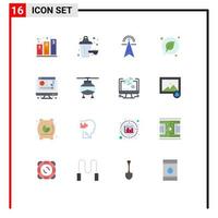 16 User Interface Flat Color Pack of modern Signs and Symbols of computer leaf electric tower green computing Editable Pack of Creative Vector Design Elements