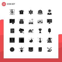 Modern Set of 25 Solid Glyphs Pictograph of education decoration floral star mubarak Editable Vector Design Elements