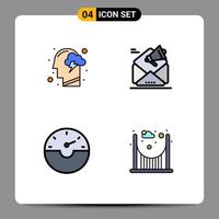 Universal Icon Symbols Group of 4 Modern Filledline Flat Colors of cloud promotion mind campaign gauge Editable Vector Design Elements