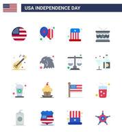 16 Flat Signs for USA Independence Day guiter parade circus irish drum Editable USA Day Vector Design Elements