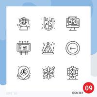 Pack of 9 Modern Outlines Signs and Symbols for Web Print Media such as party publicity share promotion billboard advertisement Editable Vector Design Elements