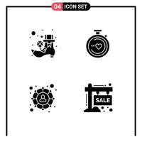 Set of 4 Vector Solid Glyphs on Grid for boot social network compass wedding hording Editable Vector Design Elements