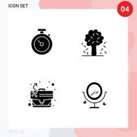 4 Solid Glyph concept for Websites Mobile and Apps timmer path time apple tree tactics Editable Vector Design Elements