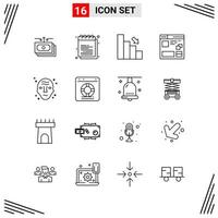 16 Icons Line Style. Grid Based Creative Outline Symbols for Website Design. Simple Line Icon Signs Isolated on White Background. 16 Icon Set. vector