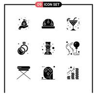 Solid Glyph Pack of 9 Universal Symbols of female cook cook drink chef jewelry Editable Vector Design Elements