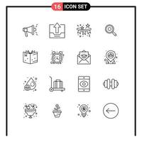 Modern Set of 16 Outlines and symbols such as book kitchen confetti frying holiday Editable Vector Design Elements