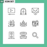 Pack of 9 Modern Outlines Signs and Symbols for Web Print Media such as debate agreement mail game golfer Editable Vector Design Elements