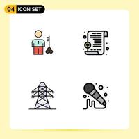 4 Universal Filledline Flat Colors Set for Web and Mobile Applications solution electrical man security transmission Editable Vector Design Elements