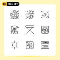 Modern Set of 9 Outlines Pictograph of furniture farm shield corn agriculture Editable Vector Design Elements