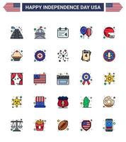 Happy Independence Day 4th July Set of 25 Flat Filled Lines American Pictograph of american day white celebrate american Editable USA Day Vector Design Elements