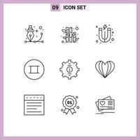 Group of 9 Modern Outlines Set for service customer lead contact beliefs Editable Vector Design Elements