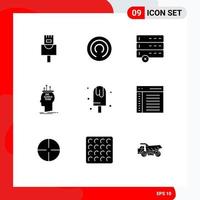 Universal Icon Symbols Group of 9 Modern Solid Glyphs of sweet ice algorithm dessert thinking Editable Vector Design Elements