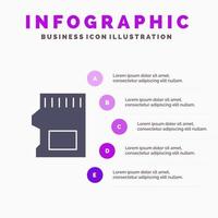 tarjeta sd datos de almacenamiento sd icono sólido infografía 5 pasos fondo de presentación vector