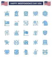 Set of 25 Vector Blues on 4th July USA Independence Day such as movis heart holiday flag shield Editable USA Day Vector Design Elements