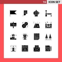 Pack of 16 Modern Solid Glyphs Signs and Symbols for Web Print Media such as party holiday electric halloween station Editable Vector Design Elements