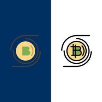 Bitcoins Bitcoin Block chain Crypto currency Decentralized  Icons Flat and Line Filled Icon Set Vector Blue Background
