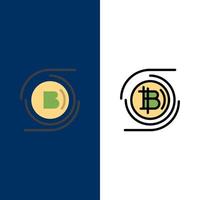 bitcoins cadena de bloque de bitcoin criptomoneda moneda descentralizada iconos planos y llenos de línea conjunto de iconos vector fondo azul