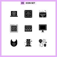 conjunto de 9 iconos de interfaz de usuario modernos signos de símbolos para elementos de diseño de vector editables de juego de tierra breve de calendario de computadora
