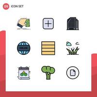 Mobile Interface Filledline Flat Color Set of 9 Pictograms of wireframe world upload website business Editable Vector Design Elements