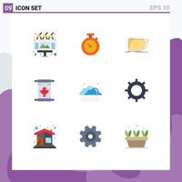 Group of 9 Flat Colors Signs and Symbols for cloud canada archive autumn folder Editable Vector Design Elements