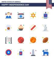 Happy Independence Day 4th July Set of 16 Flats American Pictograph of cola liquid police hip drink Editable USA Day Vector Design Elements