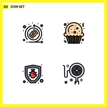 Mobile Interface Filledline Flat Color Set of 4 Pictograms of coin security token sugar shopping Editable Vector Design Elements