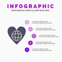 ecología medio ambiente mundo corazón como icono sólido infografía 5 pasos presentación antecedentes vector