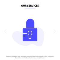 Our Services Lock Locked School Solid Glyph Icon Web card Template vector