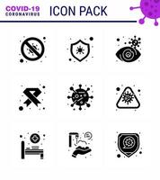 Corona virus 2019 and 2020 epidemic 9 Solid Glyph Black icon pack such as medical cancer virus aids view viral coronavirus 2019nov disease Vector Design Elements