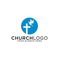 Church logo. Christian symbols. The Cross of Jesus, the fire of the Holy Spirit and the dove. vector