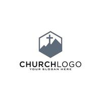 logotipo de la iglesia. simbolos cristianos la cruz de jesus, el fuego del espiritu santo y la paloma. vector