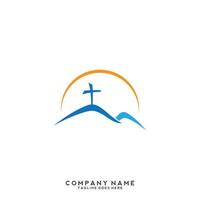 Church logo. Christian symbols. The Cross of Jesus, the fire of the Holy Spirit and the dove. vector