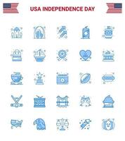 USA Happy Independence DayPictogram Set of 25 Simple Blues of alcoholic drink usa cola shoot Editable USA Day Vector Design Elements