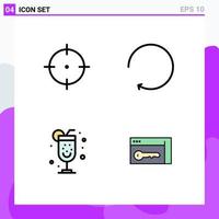 Group of 4 Modern Filledline Flat Colors Set for aim browser arrow alcohol key Editable Vector Design Elements