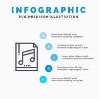 Audio Computer File Mp3 Sample Line icon with 5 steps presentation infographics Background vector