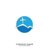 Church logo. Christian symbols. The Cross of Jesus, the fire of the Holy Spirit and the dove. vector