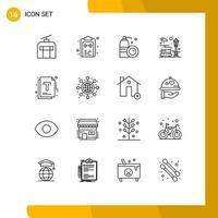 Set of 16 Commercial Outlines pack for document park task city spray Editable Vector Design Elements