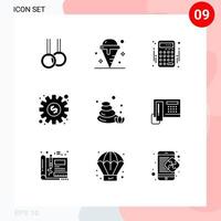 Set of 9 Commercial Solid Glyphs pack for sauna work accounting online dollar Editable Vector Design Elements