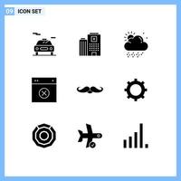 9 glifos sólidos universales establecidos para aplicaciones web y móviles movember mustache snowy ui diseño elementos de diseño vectorial editables vector