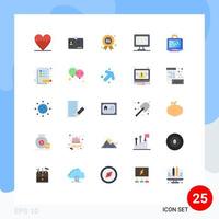 Pictogram Set of 25 Simple Flat Colors of setting laptop badge star monitor Editable Vector Design Elements