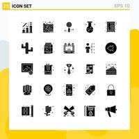 Set of 25 Vector Solid Glyphs on Grid for science compound design chemistry search Editable Vector Design Elements
