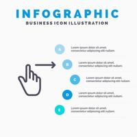 Finger Gestures Right Slide Swipe Line icon with 5 steps presentation infographics Background vector