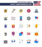 Happy Independence Day USA Pack of 25 Creative Flats of city star usa military flag Editable USA Day Vector Design Elements