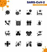 16 Solid Glyph Black coronavirus epidemic icon pack suck as consult care clean patient bed viral coronavirus 2019nov disease Vector Design Elements