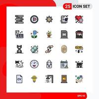 Filled line Flat Color Pack of 25 Universal Symbols of heart location file celebrate document hindu Editable Vector Design Elements