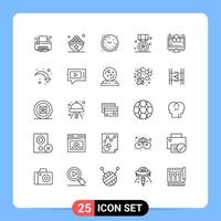 Mobile Interface Line Set of 25 Pictograms of medal prize meal star watch Editable Vector Design Elements